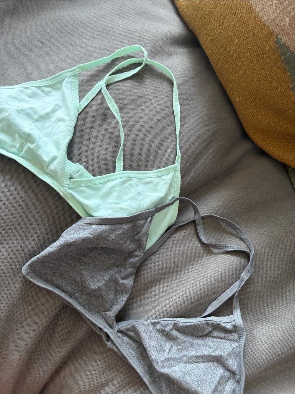 H&M Cotton Triangle Bralettes in Mint and Gray. Set of 2.